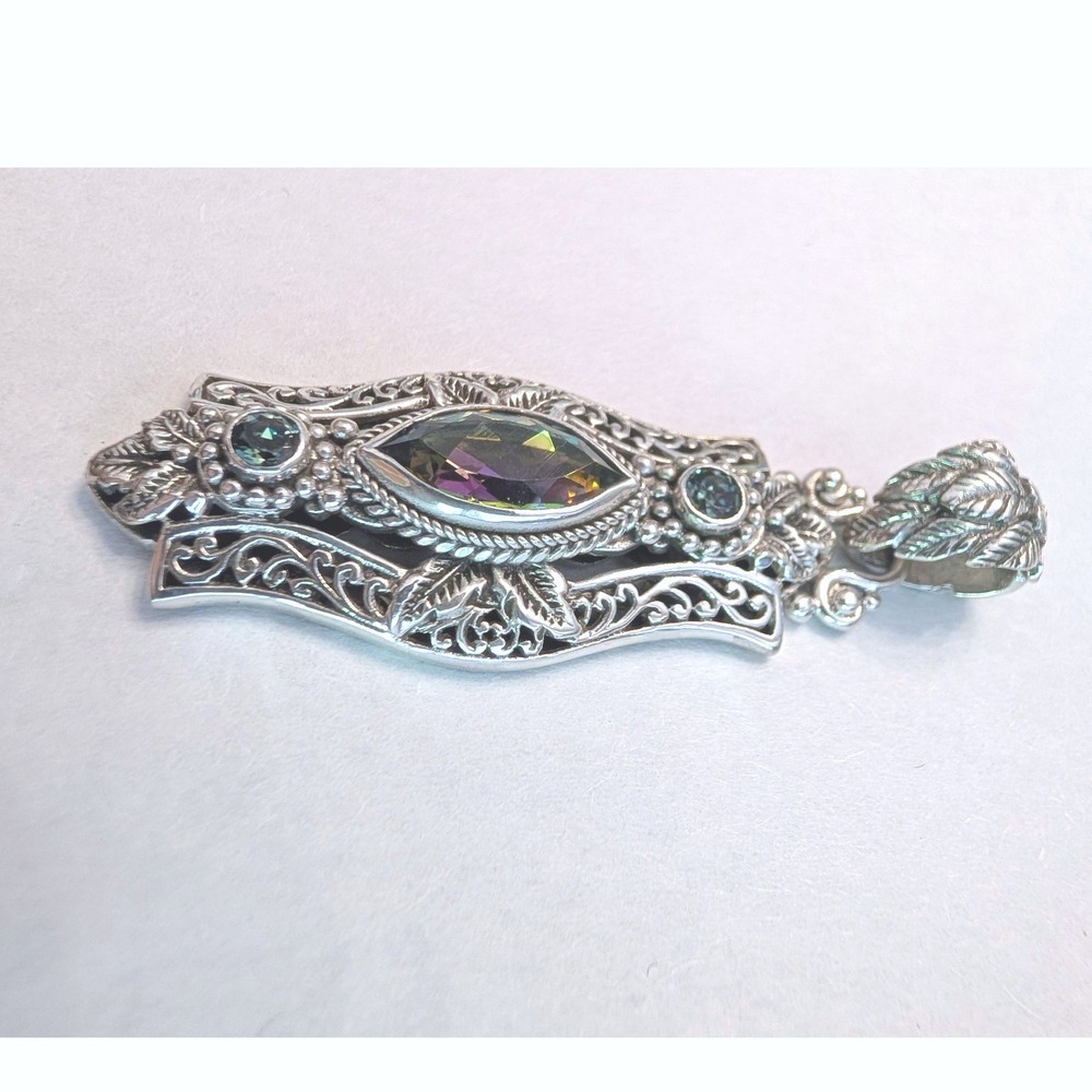 Sarda Artisan Collection Bali Mystic Quartz Topaz Sterling Silver Pendant JTV - Picture 2 of 6